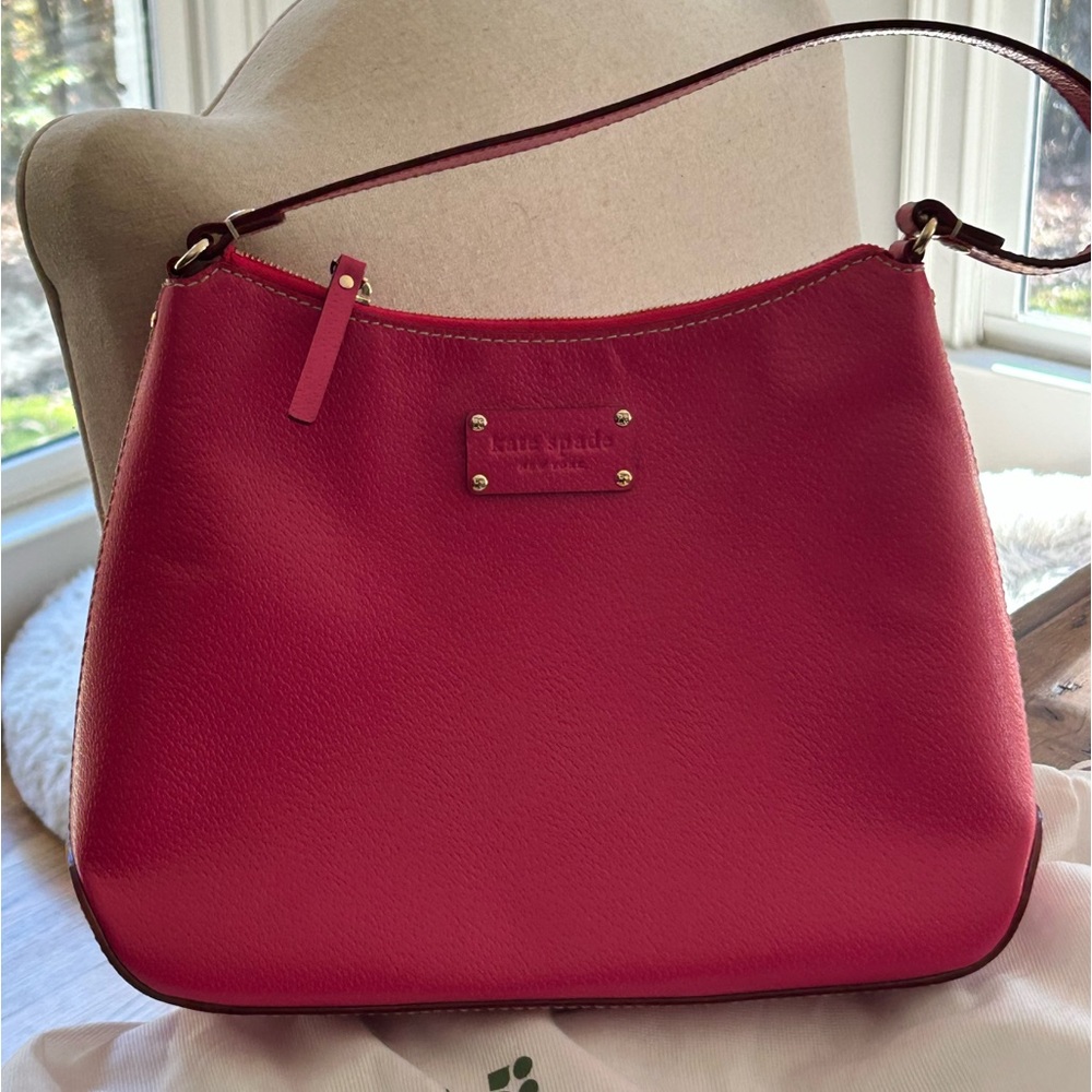 Kate Spade New York Shoulder Bag Pink Barbie MINT With Dust Bag Navy Liner